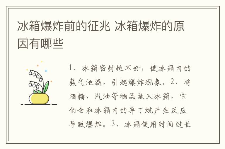 冰箱爆炸前的征兆 冰箱爆炸的原因有哪些