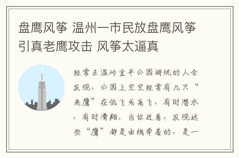盘鹰风筝 温州一市民放盘鹰风筝引真老鹰攻击 风筝太逼真