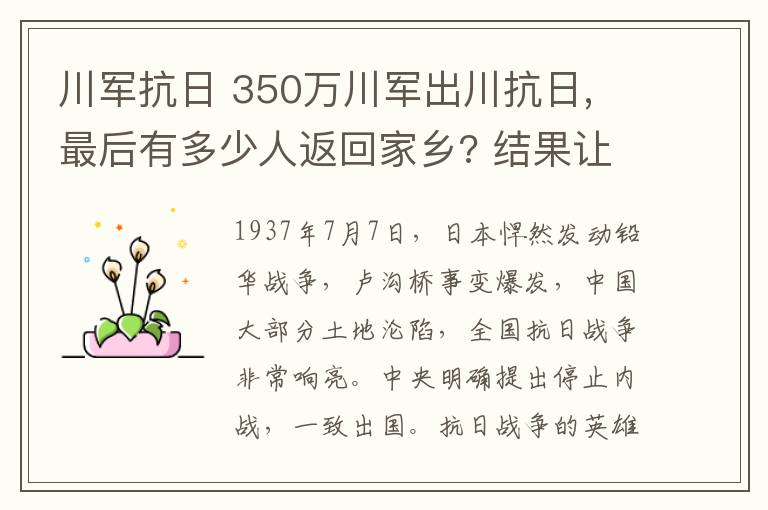 川军抗日 350万川军出川抗日, 最后有多少人返回家乡? 结果让人心酸!