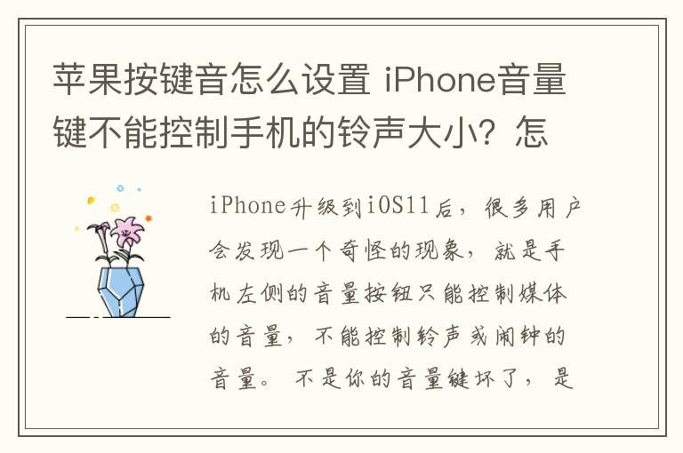 苹果按键音怎么设置 iPhone音量键不能控制手机的铃声大小？怎么解决这个问题？