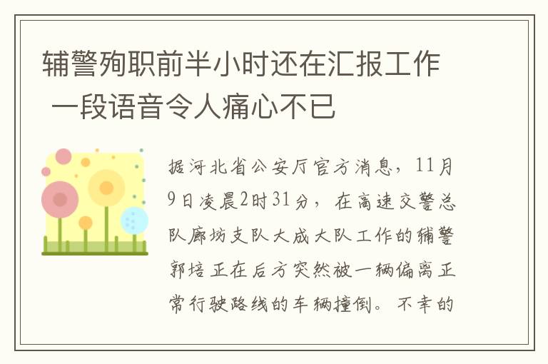 辅警殉职前半小时还在汇报工作 一段语音令人痛心不已