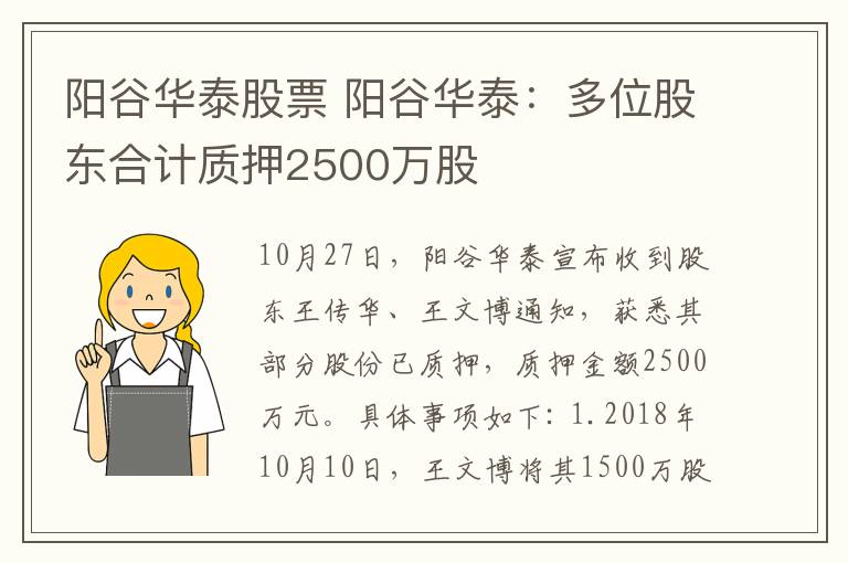 阳谷华泰股票 阳谷华泰：多位股东合计质押2500万股