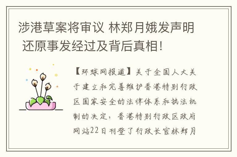 涉港草案将审议 林郑月娥发声明 还原事发经过及背后真相！