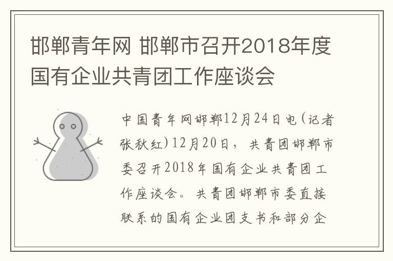 邯郸青年网 邯郸市召开2018年度国有企业共青团工作座谈会