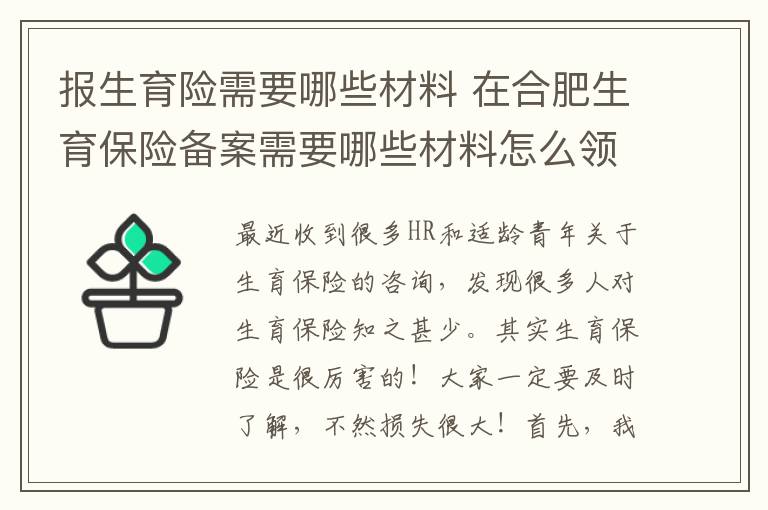 报生育险需要哪些材料 在合肥生育保险备案需要哪些材料怎么领取？ 合肥最全生育保险服务指南