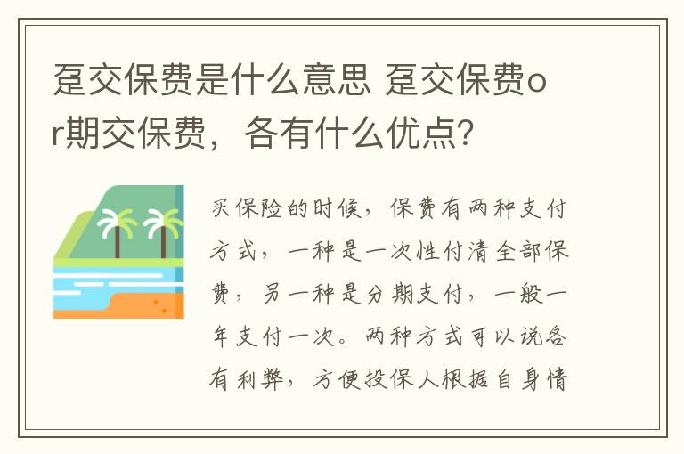 趸交保费是什么意思 趸交保费or期交保费，各有什么优点？