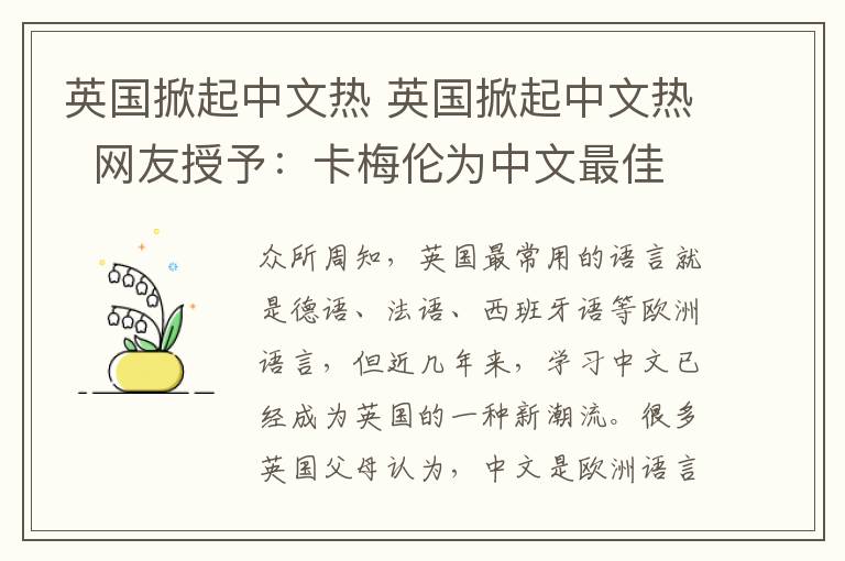 英国掀起中文热 英国掀起中文热  网友授予：卡梅伦为中文最佳代言人