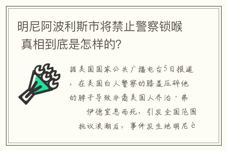 明尼阿波利斯市将禁止警察锁喉 真相到底是怎样的？