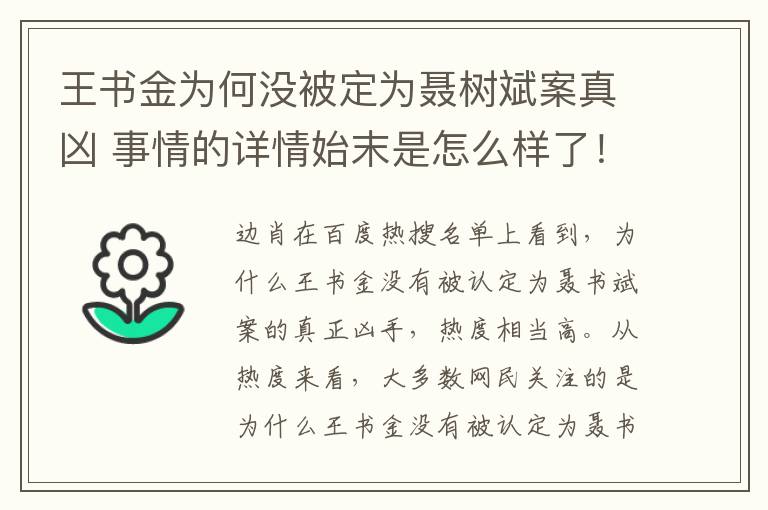 王书金为何没被定为聂树斌案真凶 事情的详情始末是怎么样了！