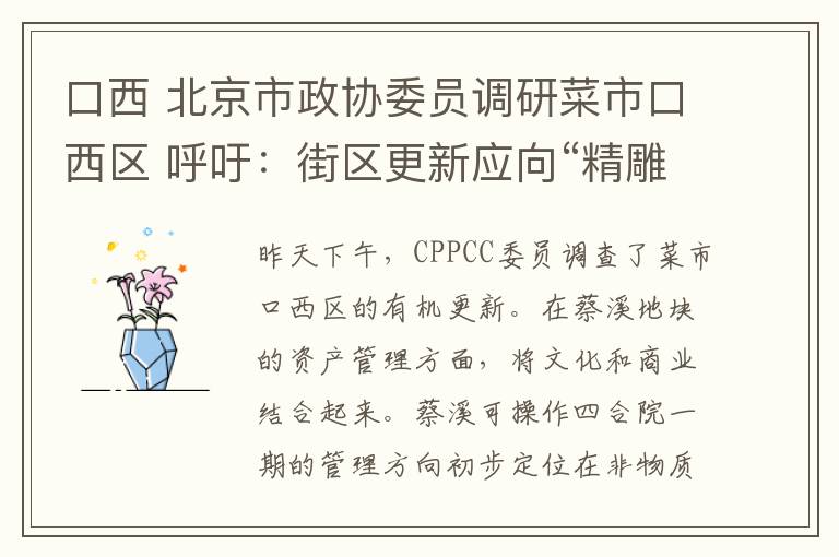 口西 北京市政协委员调研菜市口西区 呼吁：街区更新应向“精雕细琢”转变