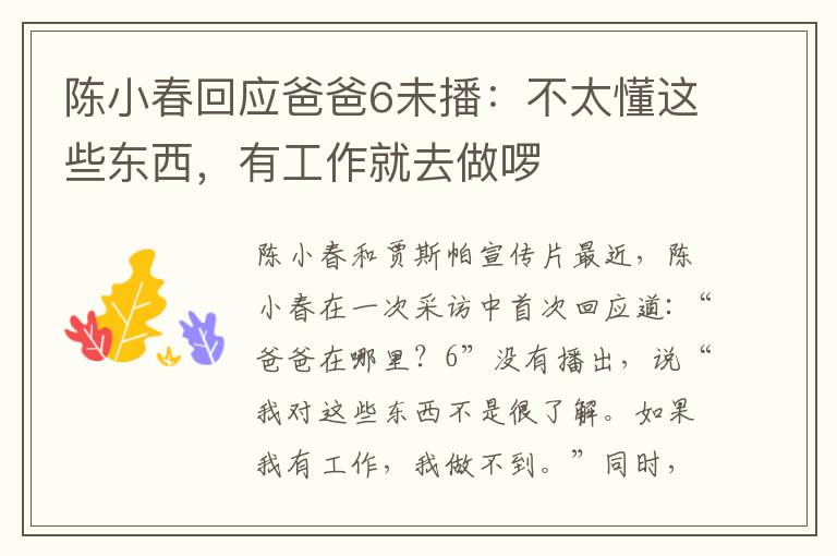 陈小春回应爸爸6未播：不太懂这些东西，有工作就去做啰