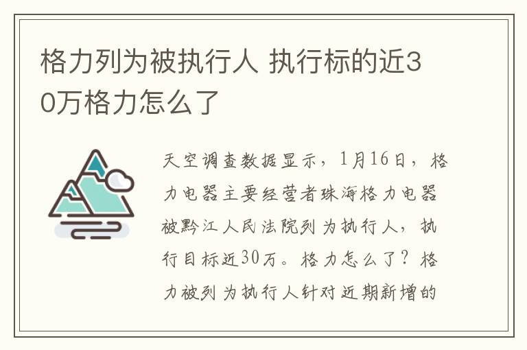 格力列为被执行人 执行标的近30万格力怎么了
