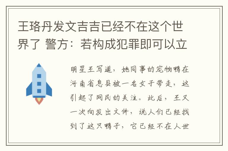 王珞丹发文吉吉已经不在这个世界了 警方：若构成犯罪即可以立案