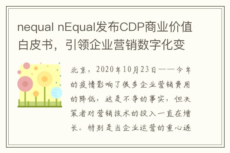nequal nEqual发布CDP商业价值白皮书，引领企业营销数字化变革