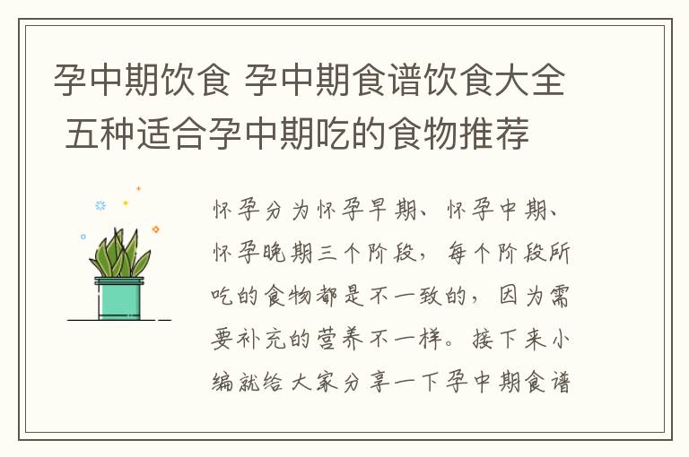 孕中期饮食 孕中期食谱饮食大全 五种适合孕中期吃的食物推荐