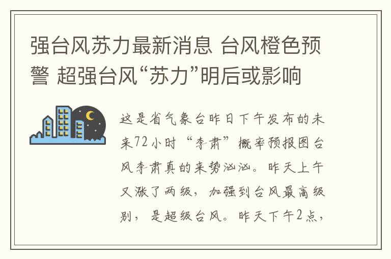 强台风苏力最新消息 台风橙色预警 超强台风“苏力”明后或影响浙江