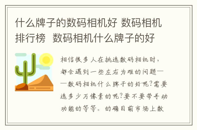 什么牌子的数码相机好 数码相机排行榜 数码相机什么牌子的好