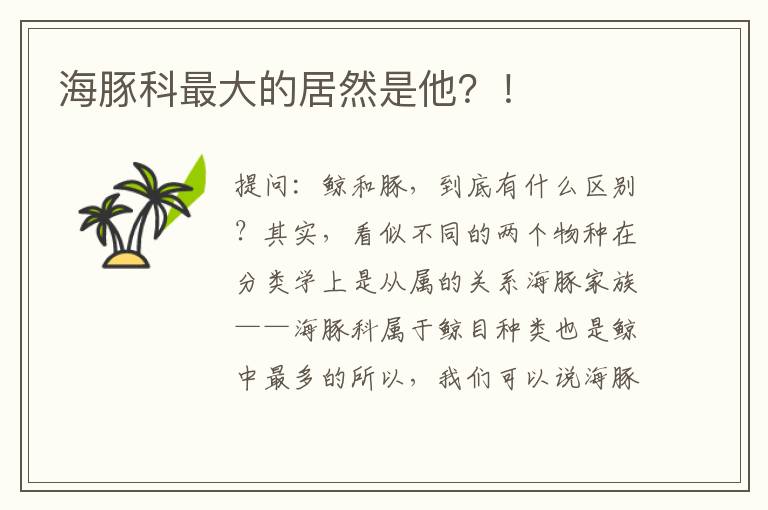 海豚科最大的居然是他？！