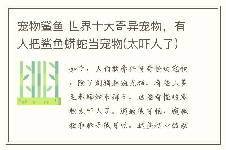 宠物鲨鱼 世界十大奇异宠物，有人把鲨鱼蟒蛇当宠物(太吓人了）