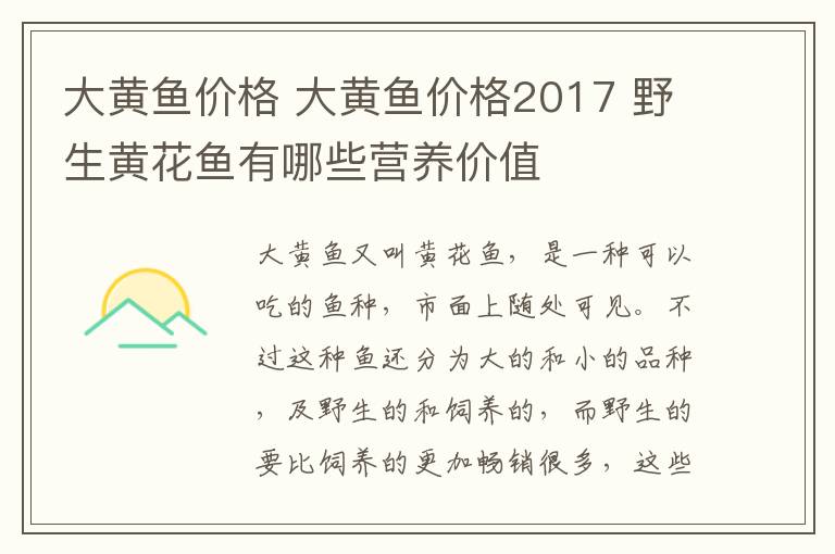 大黄鱼价格 大黄鱼价格2017 野生黄花鱼有哪些营养价值