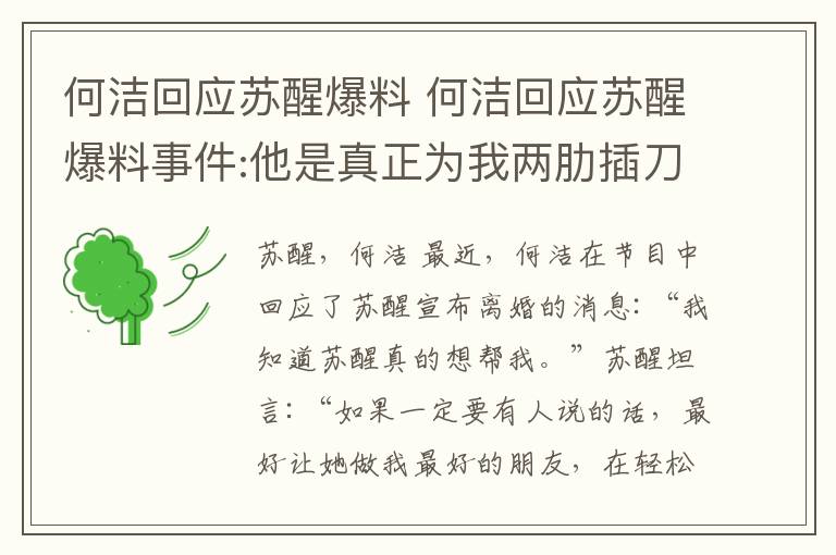 何洁回应苏醒爆料 何洁回应苏醒爆料事件:他是真正为我两肋插刀的人