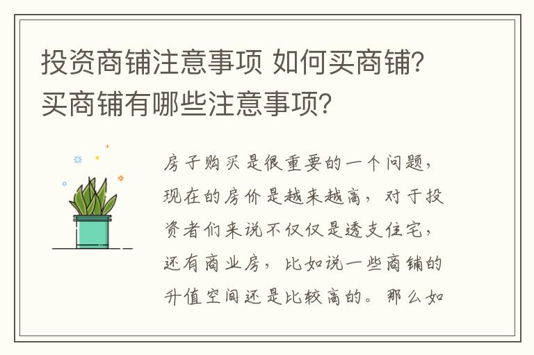 投资商铺注意事项 如何买商铺？买商铺有哪些注意事项？