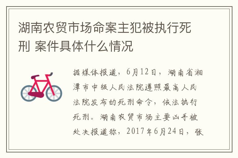 湖南农贸市场命案主犯被执行死刑 案件具体什么情况