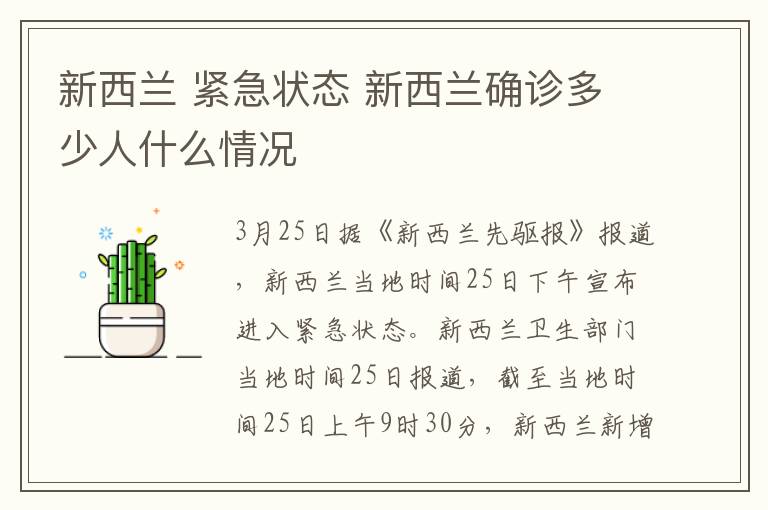 新西兰 紧急状态 新西兰确诊多少人什么情况