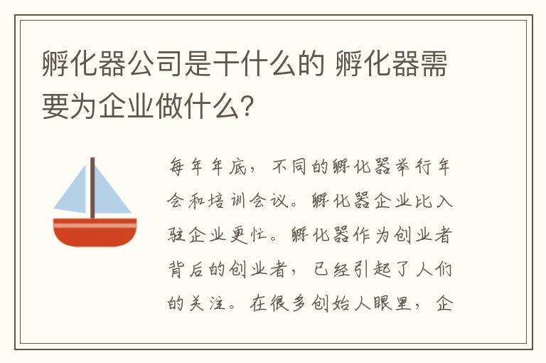 孵化器公司是干什么的 孵化器需要为企业做什么？
