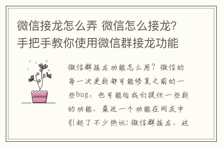 微信接龙怎么弄 微信怎么接龙？手把手教你使用微信群接龙功能