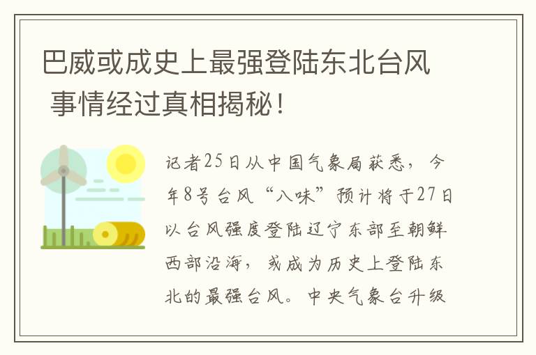 巴威或成史上最强登陆东北台风 事情经过真相揭秘！
