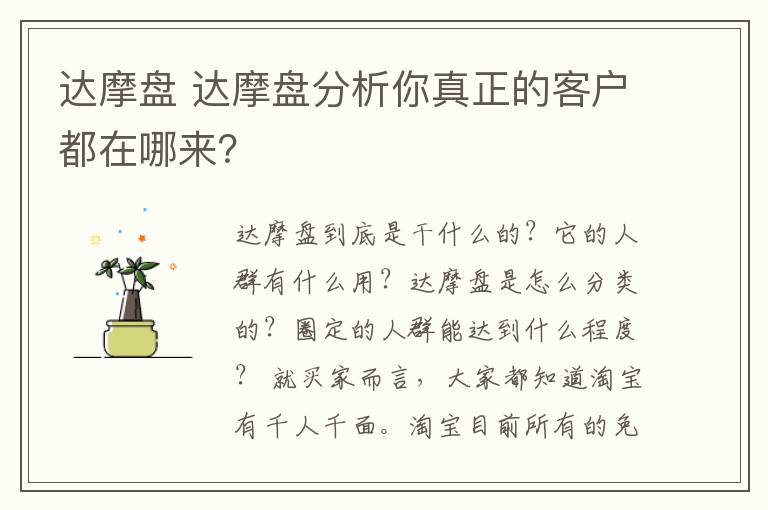 达摩盘 达摩盘分析你真正的客户都在哪来？