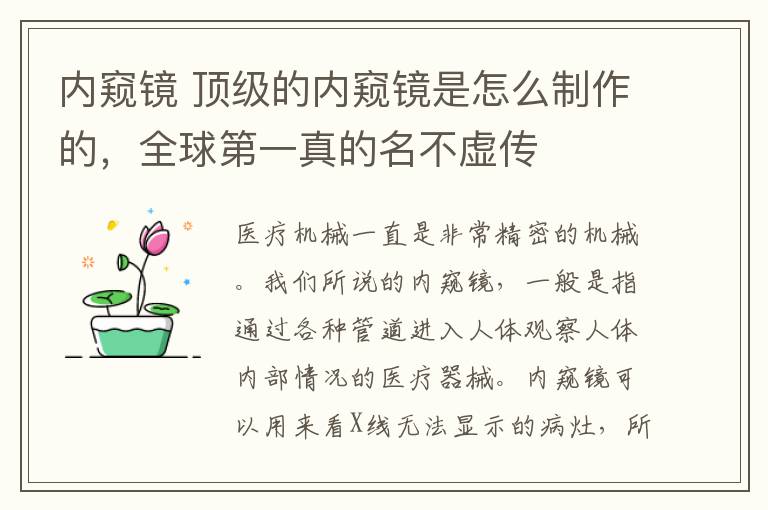 内窥镜 顶级的内窥镜是怎么制作的，全球第一真的名不虚传