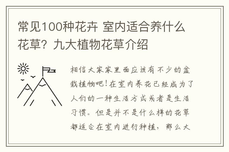 常见100种花卉 室内适合养什么花草？九大植物花草介绍