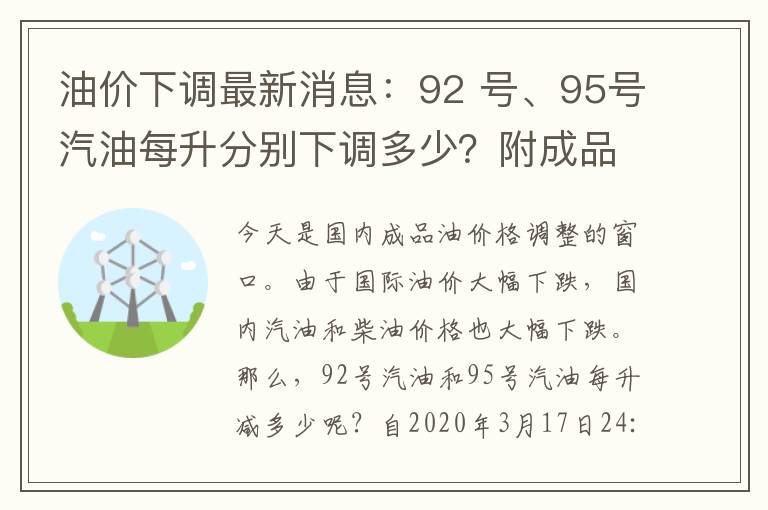 油价下调最新消息：92 号、95号汽油每升分别下调多少？附成品油价格调整表