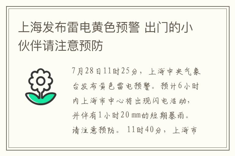 上海发布雷电黄色预警 出门的小伙伴请注意预防