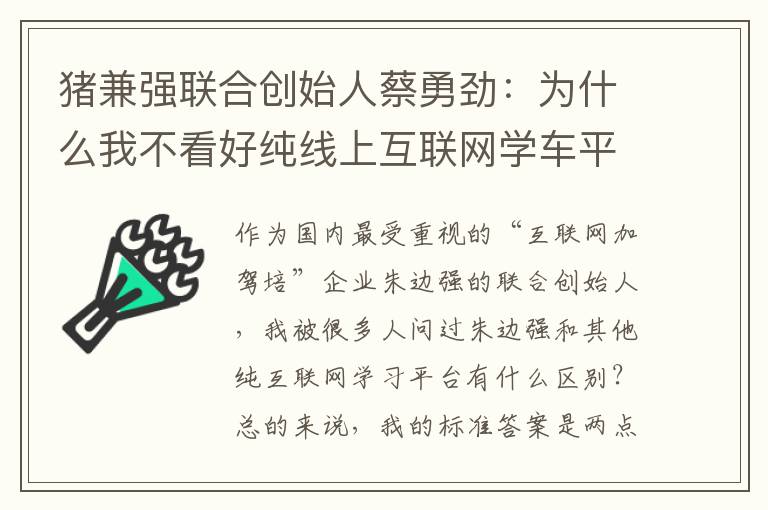 猪兼强联合创始人蔡勇劲：为什么我不看好纯线上互联网学车平台
