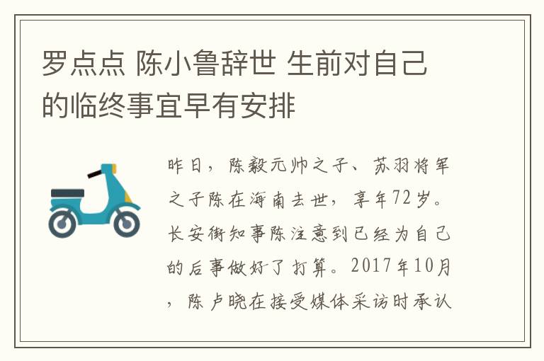 罗点点 陈小鲁辞世 生前对自己的临终事宜早有安排