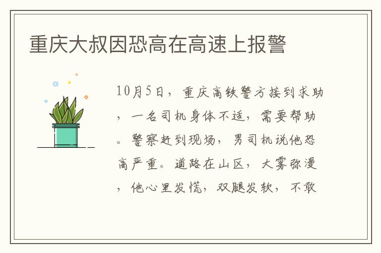 重庆大叔因恐高在高速上报警