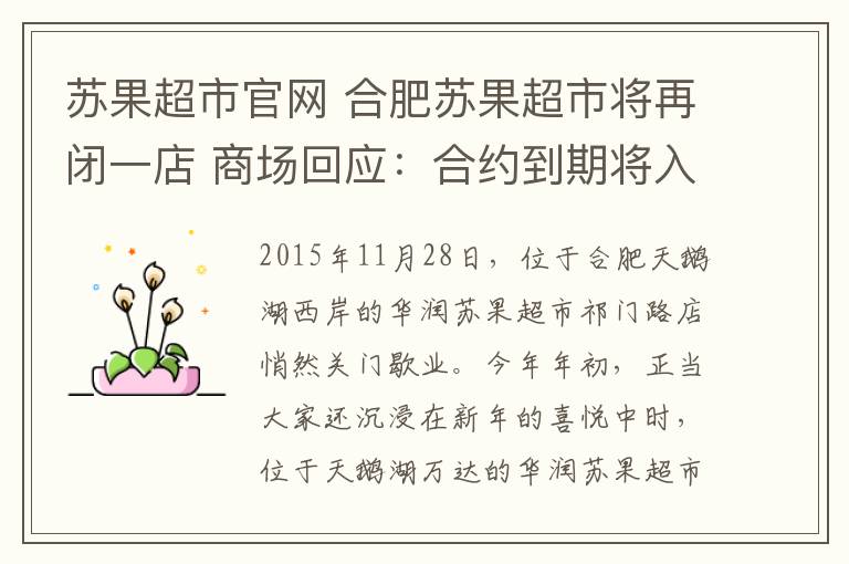 苏果超市官网 合肥苏果超市将再闭一店 商场回应：合约到期将入驻新品牌
