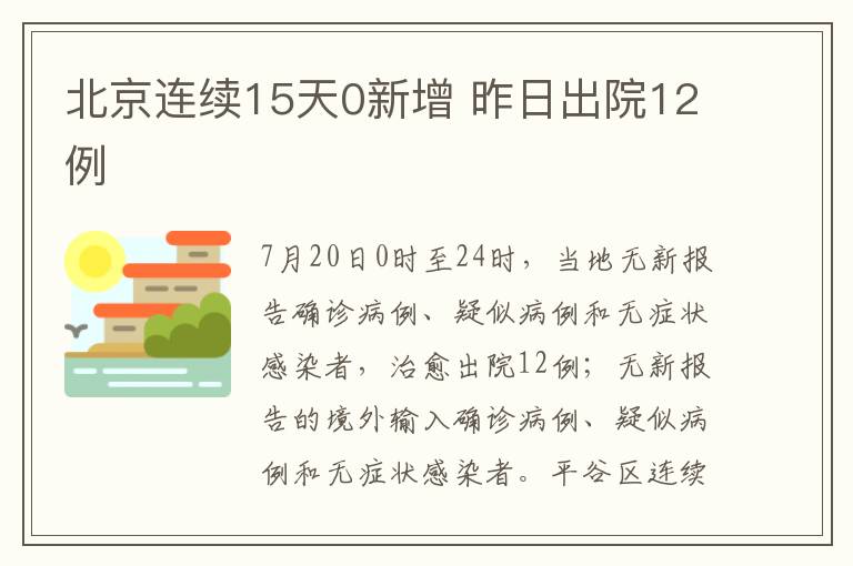北京连续15天0新增 昨日出院12例