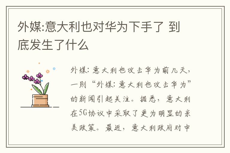 外媒:意大利也对华为下手了 到底发生了什么
