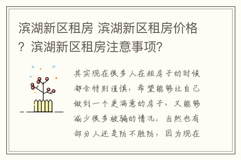 滨湖新区租房 滨湖新区租房价格？滨湖新区租房注意事项？