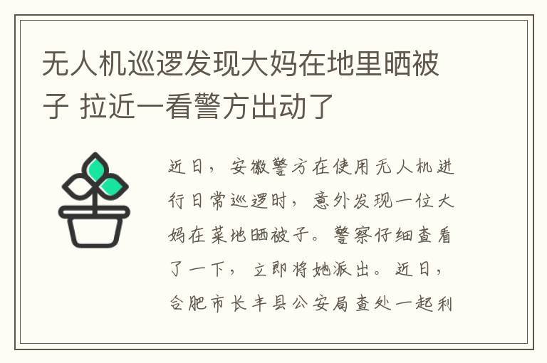无人机巡逻发现大妈在地里晒被子 拉近一看警方出动了