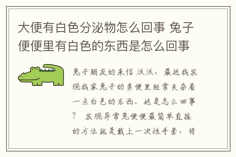 大便有白色分泌物怎么回事 兔子便便里有白色的东西是怎么回事？