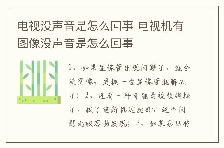 电视没声音是怎么回事 电视机有图像没声音是怎么回事