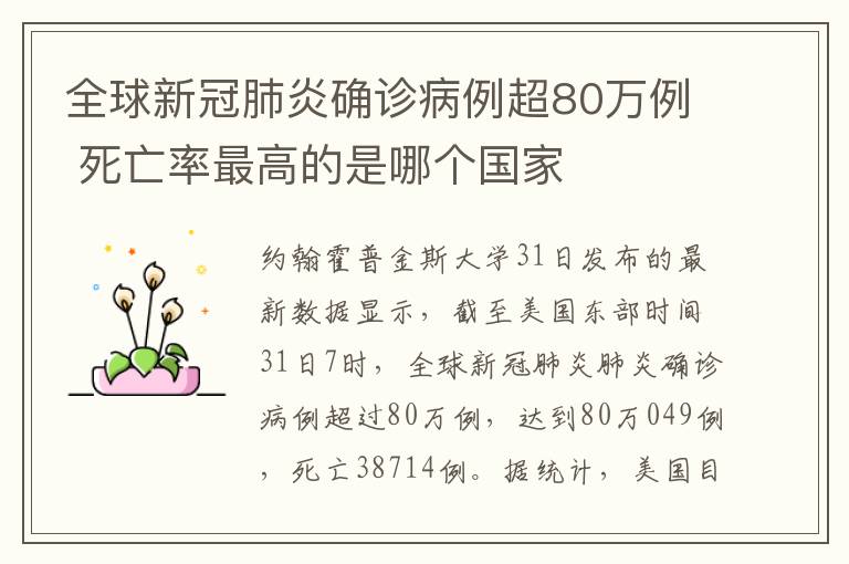 全球新冠肺炎确诊病例超80万例 死亡率最高的是哪个国家