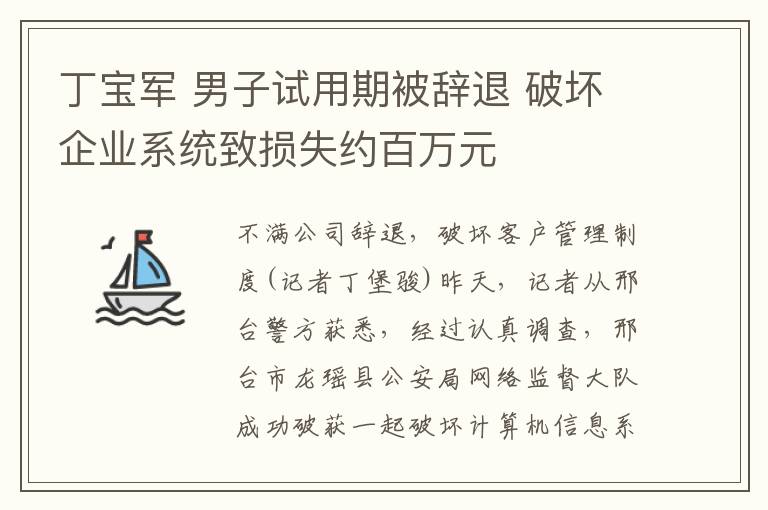 丁宝军 男子试用期被辞退 破坏企业系统致损失约百万元