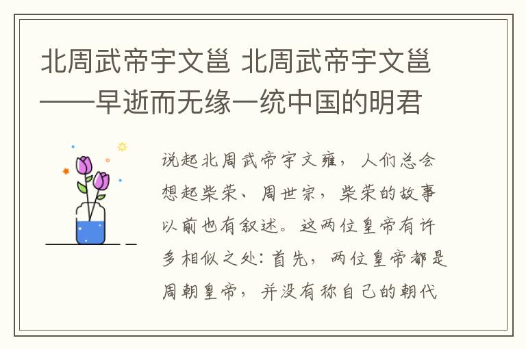 北周武帝宇文邕 北周武帝宇文邕——早逝而无缘一统中国的明君