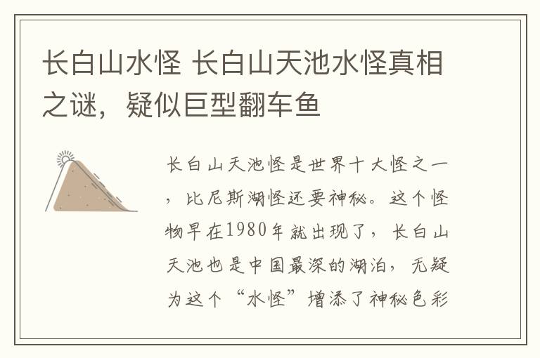 长白山水怪 长白山天池水怪真相之谜，疑似巨型翻车鱼